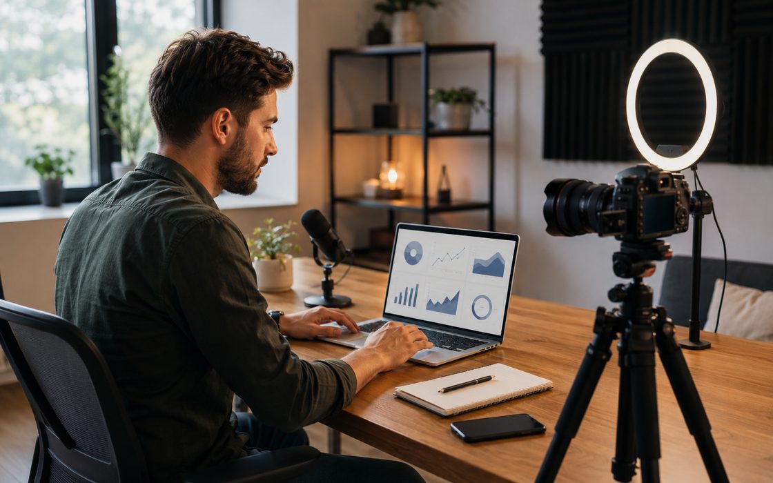 Produtor digital em estúdio de conteúdo