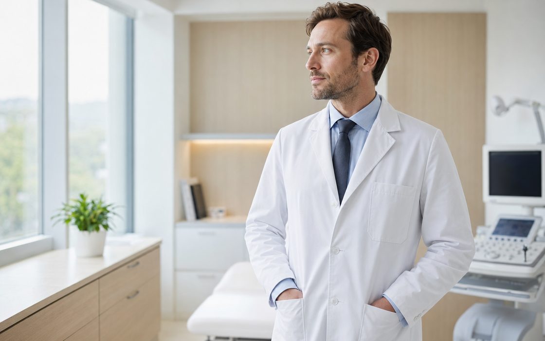Ambiente clínico moderno com médico